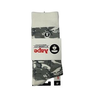 Bape Crew Socks Mens Womens Unisex Size 9-11 White Gray Camo Circle Logo Skate